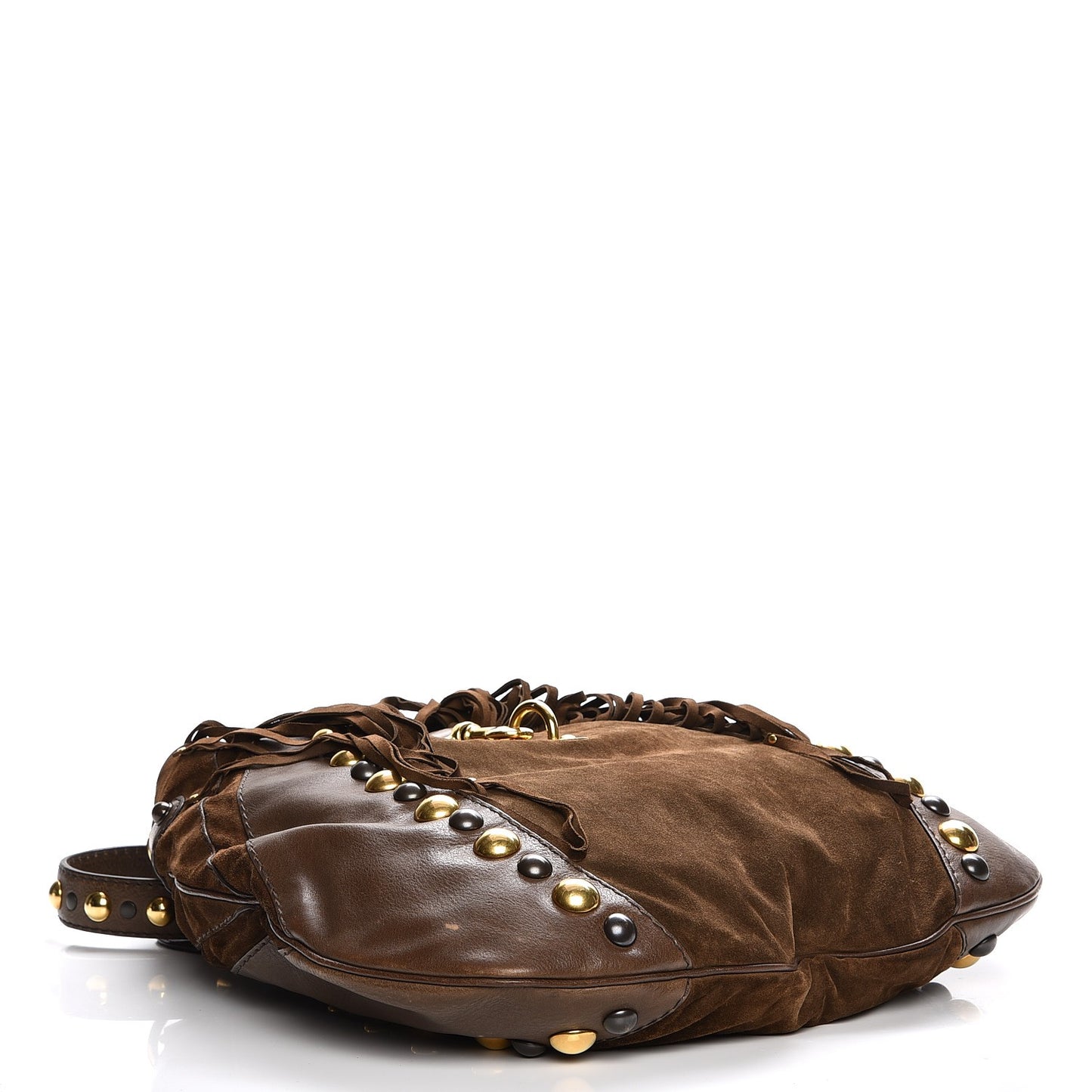 Calfskin Suede Fringe Babouska Hobo Brown
