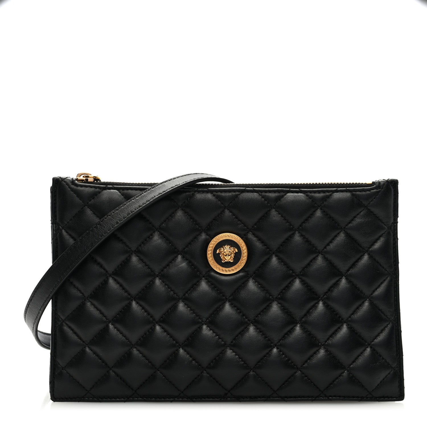 Versace Calfskin Quilted Small Tribute Icon Pouch Black 1 of 8