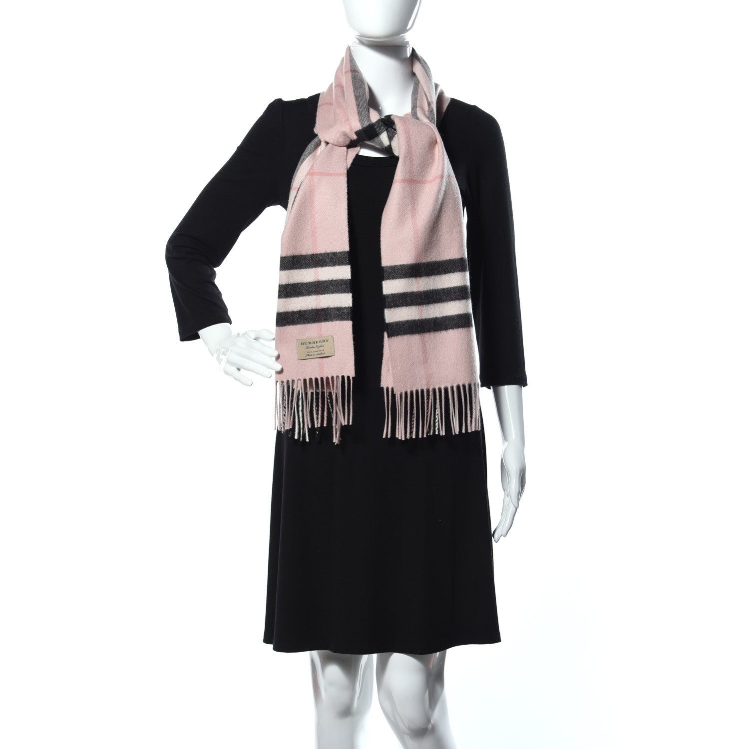Burberry Cashmere Giant Heritage Check Fringe Scarf Ash Rose 2 of 4
