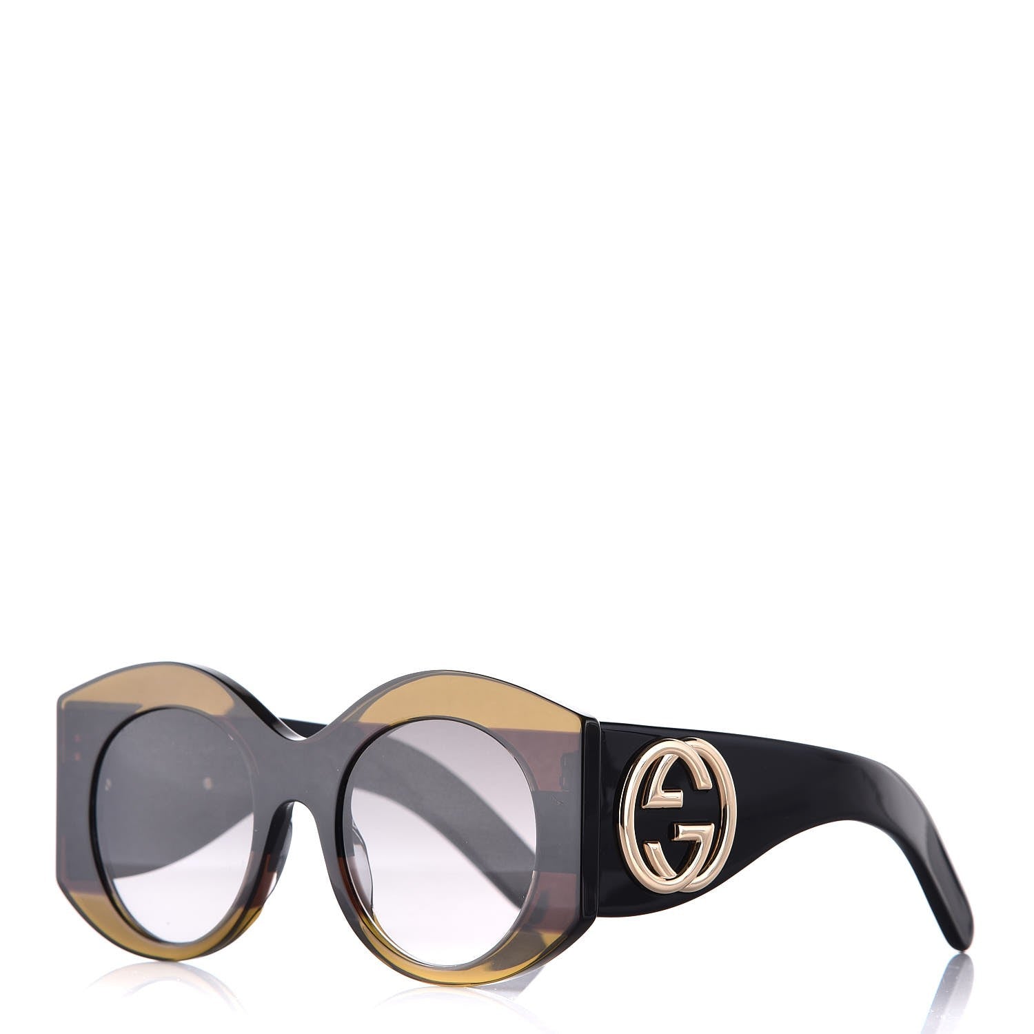 Gucci Acetate Round Frame Sunglasses GG 0177S Brown 1 of 6