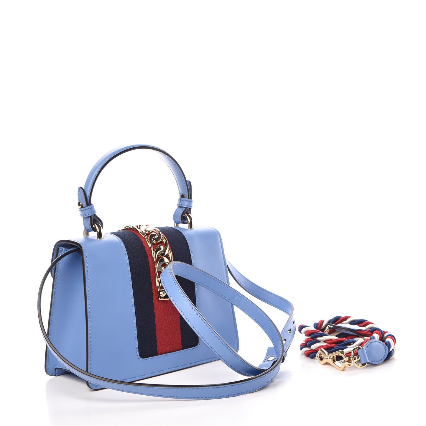 Vitello Fontanella Web Mini Sylvie Top Handle Bag Clear Sky Blue
