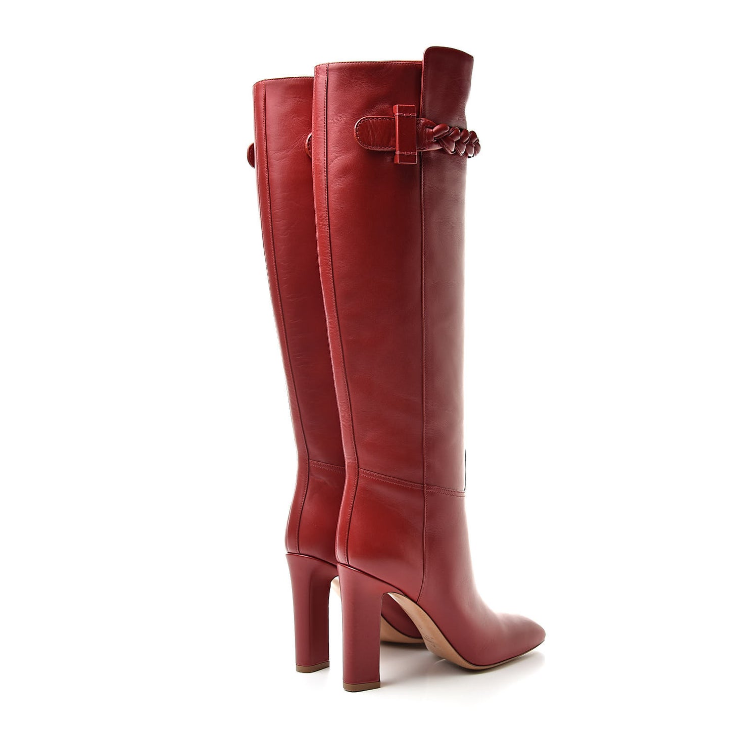 Vitello Braided Knee High 100mm Boots 37 Rosso Valentino