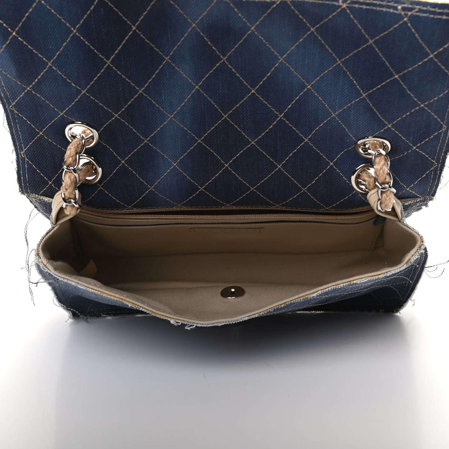 Denim Quilted Medium Pompom Flap Dark Blue