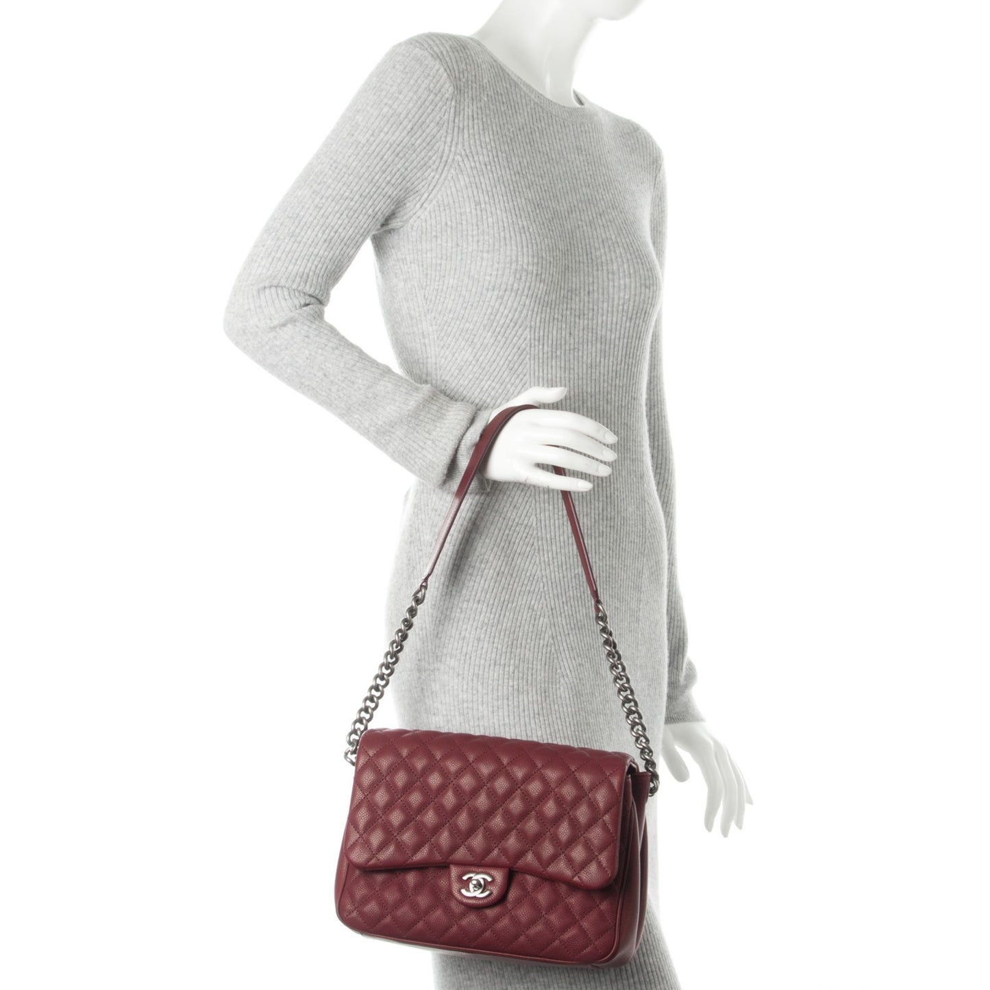 Caviar Quilted Medium Rock In Rome Single Flap Burgundy