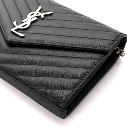 Saint Laurent Grain De Poudre Matelasse Chevron Monogram Chain Wallet Black 9 of 10