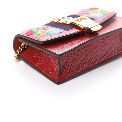 Gucci Patent Embroidered Super Mini Sylvie Chain Shoulder Bag Red 6 of 7