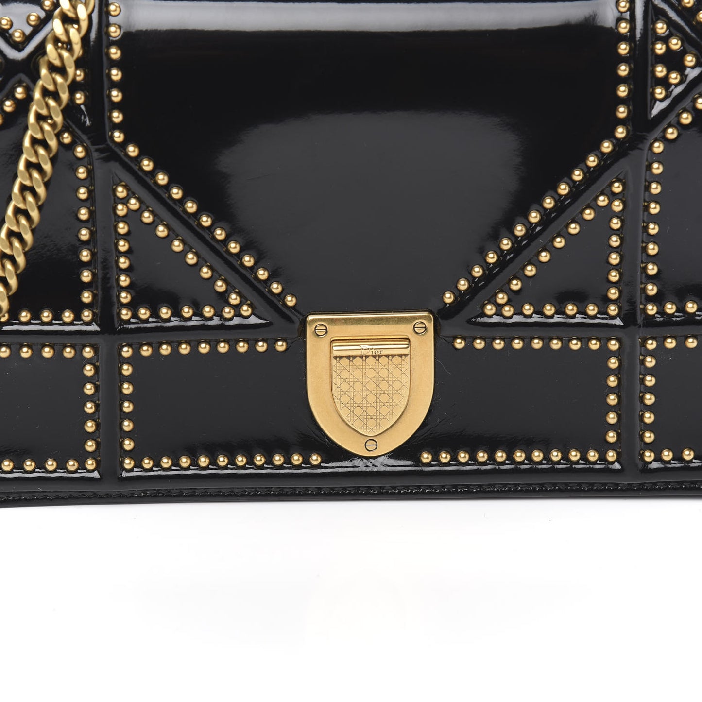 Patent Studded Diorama Wallet on Chain Pouch Black