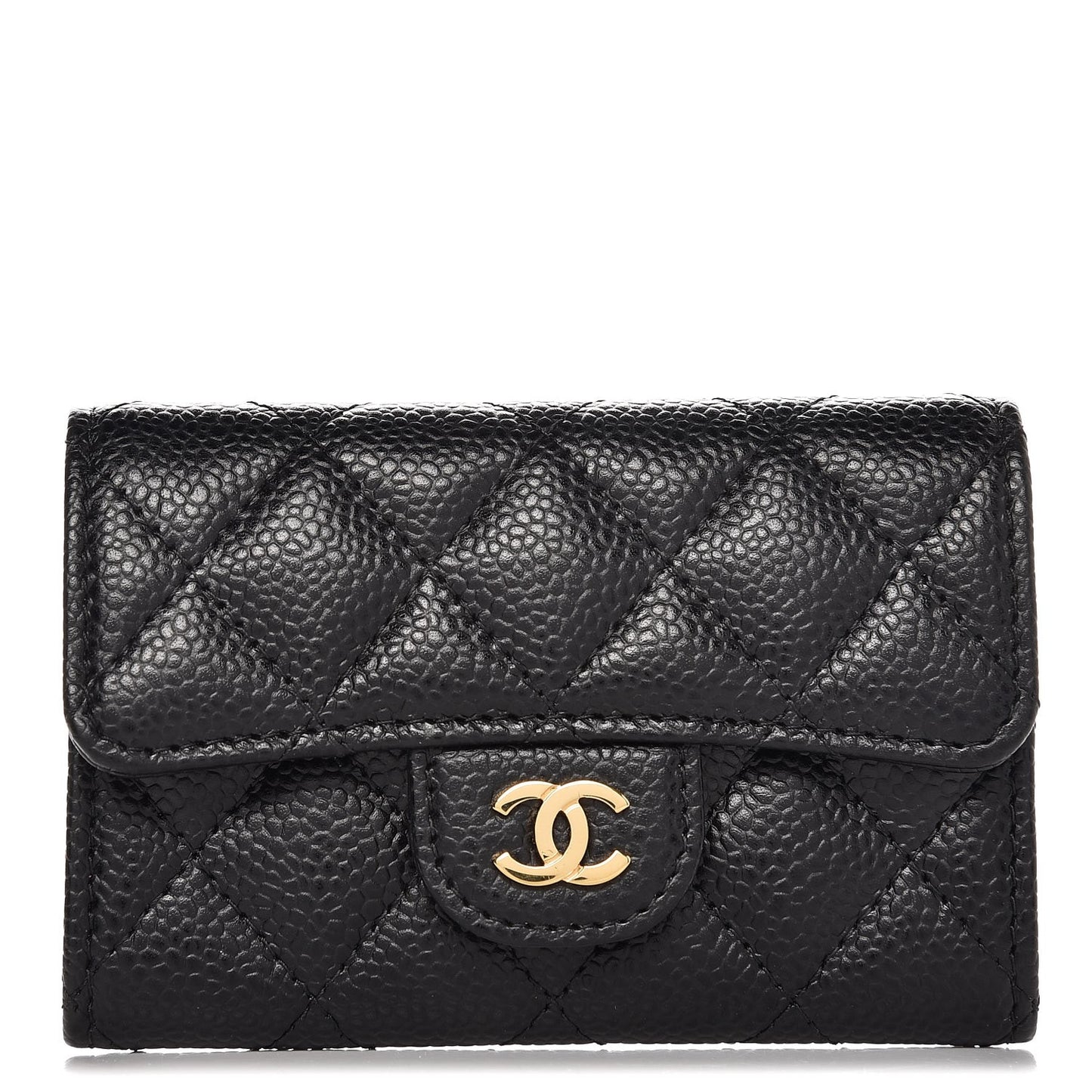 Caviar Quilted Flap Card Holder Black