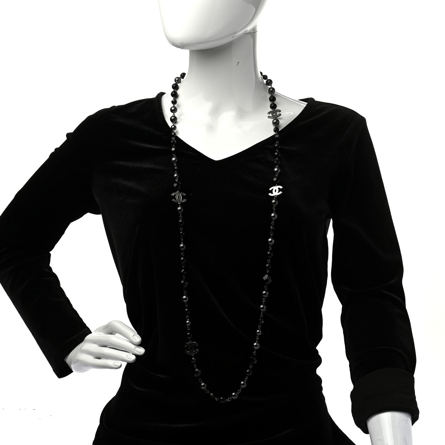 Chanel Ruthenium Pearl Beaded CC Long Necklace Black 2 of 5