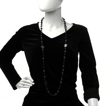 Chanel Ruthenium Pearl Beaded CC Long Necklace Black 2 of 5