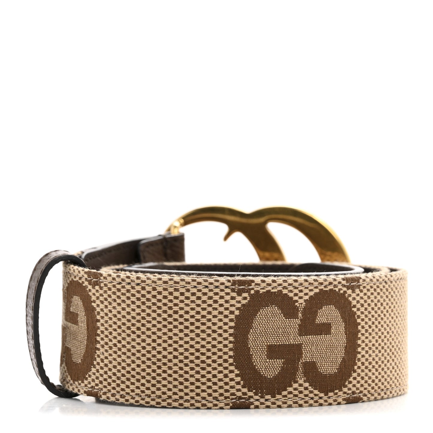 Monogram Jumbo GG Textured Dollar Calfskin Double G 40mm Belt 75 30 Camel Ebony