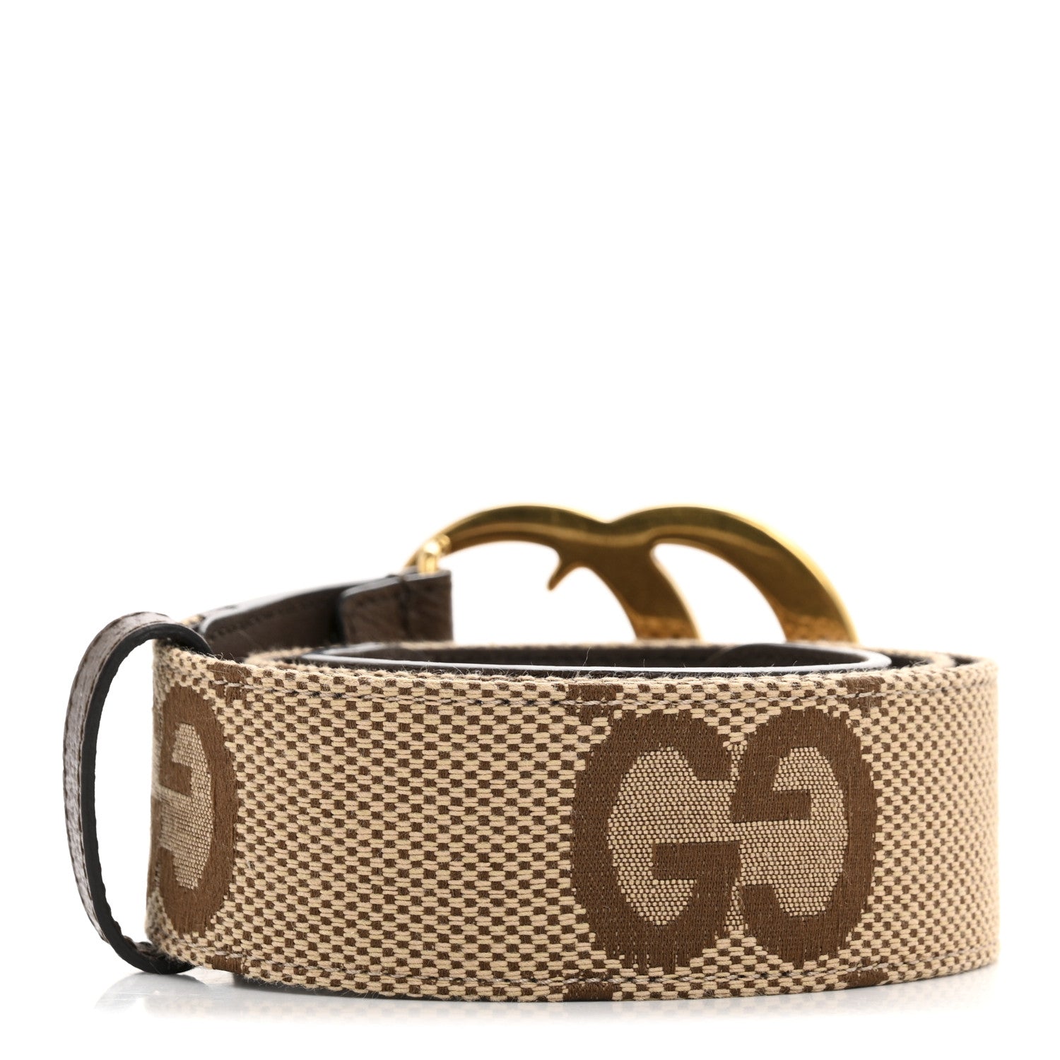 Gucci Monogram Jumbo GG Textured Dollar Calfskin Double G 40mm Belt 75 30 Camel Ebony 2 of 8