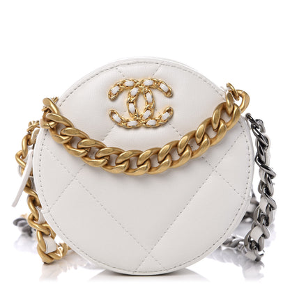 Chanel Goatskin Quilted 19 Round Clutch With Chain White 1 of 8