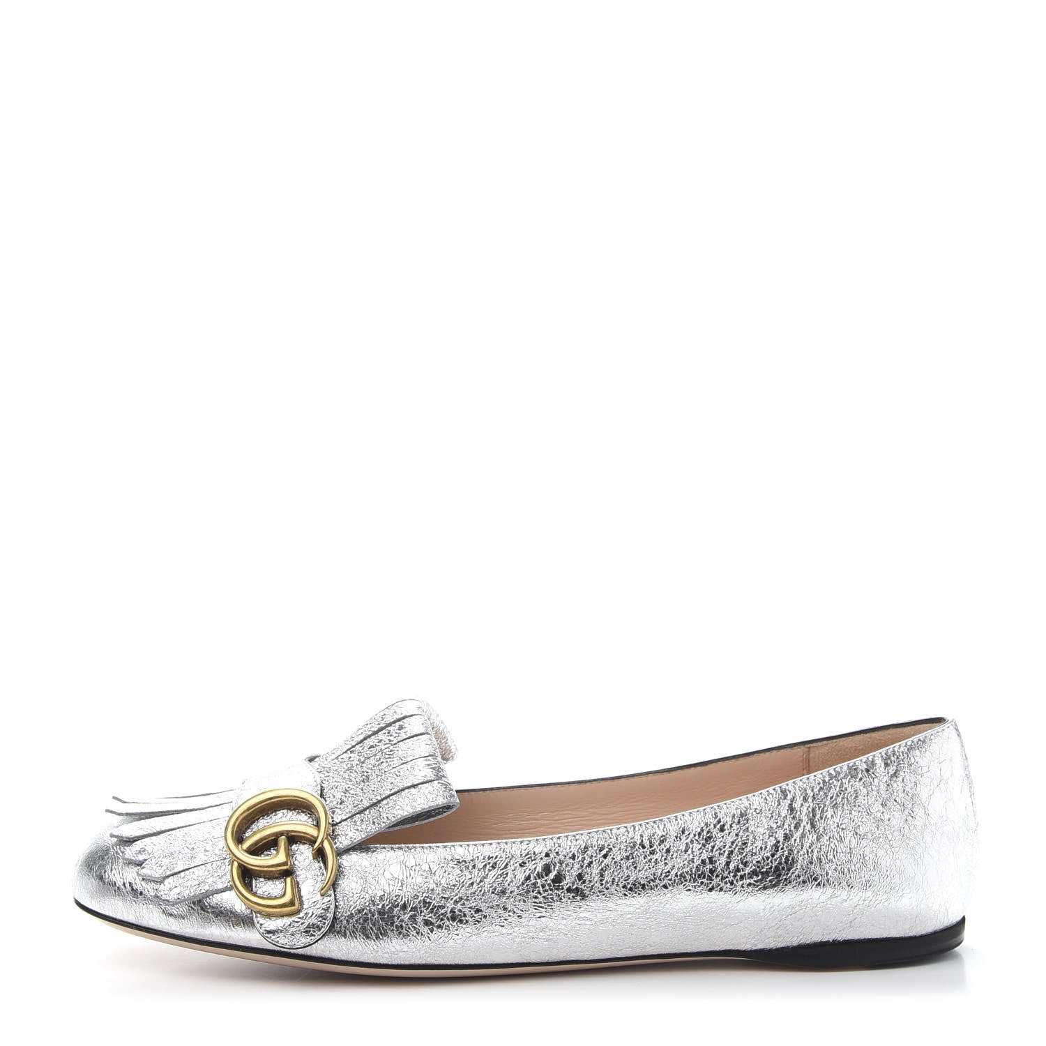 Gucci Galassia GG Marmont Fringe Flats 39 Argento 1 of 9