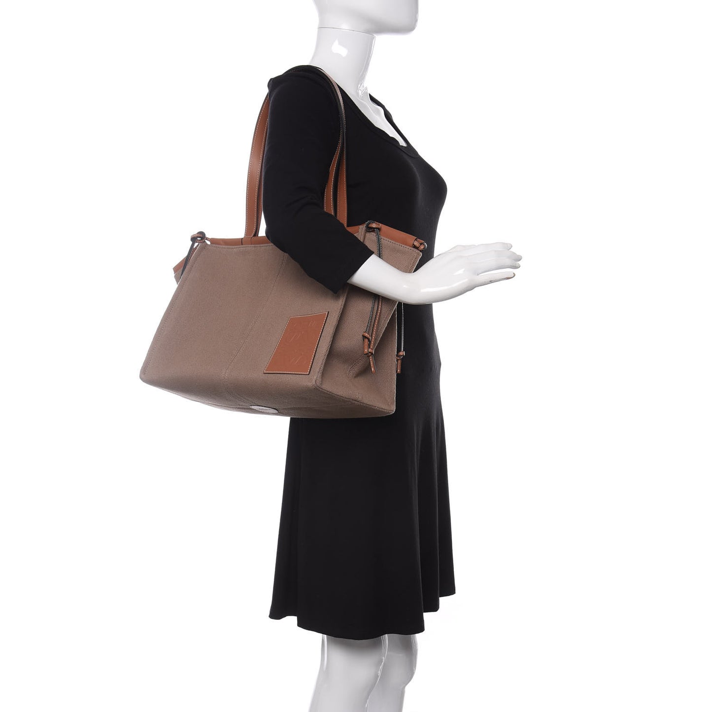 Canvas Calfskin Cushion Tote Taupe