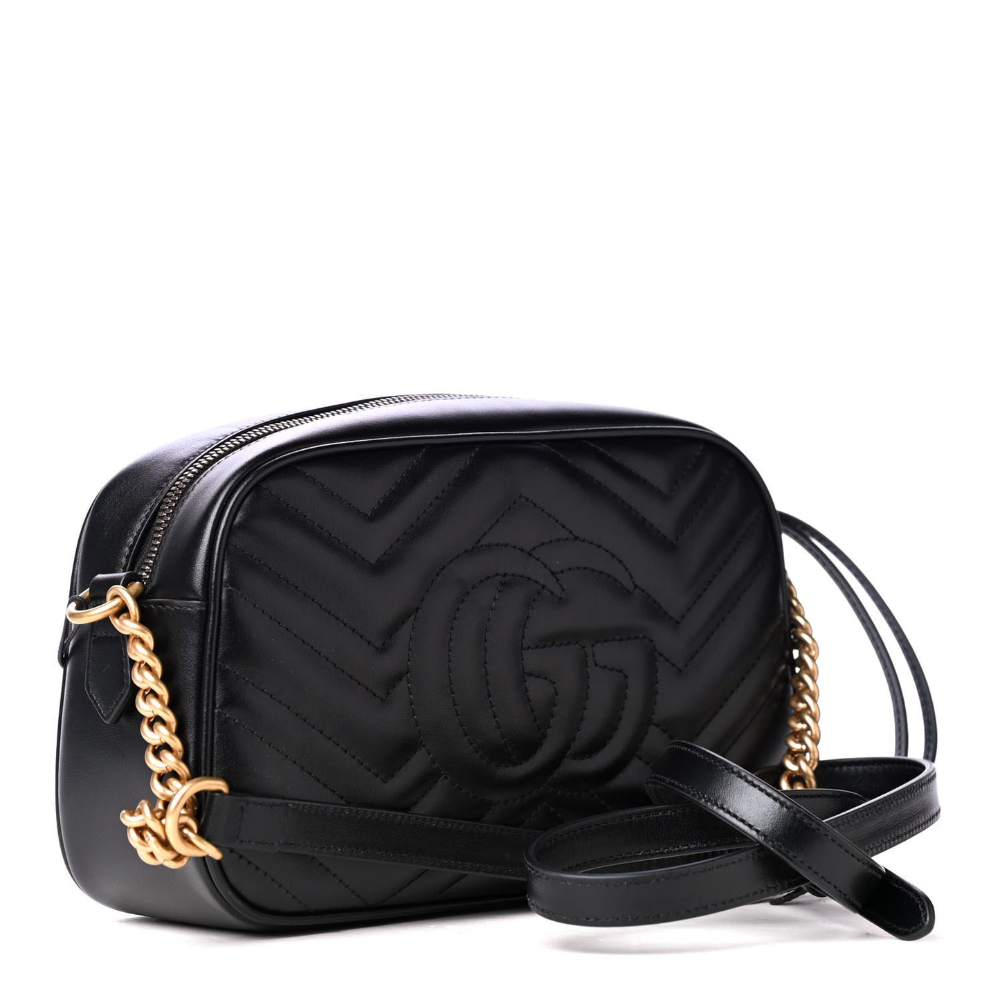 Calfskin Matelasse Small GG Marmont Chain Shoulder Bag Black
