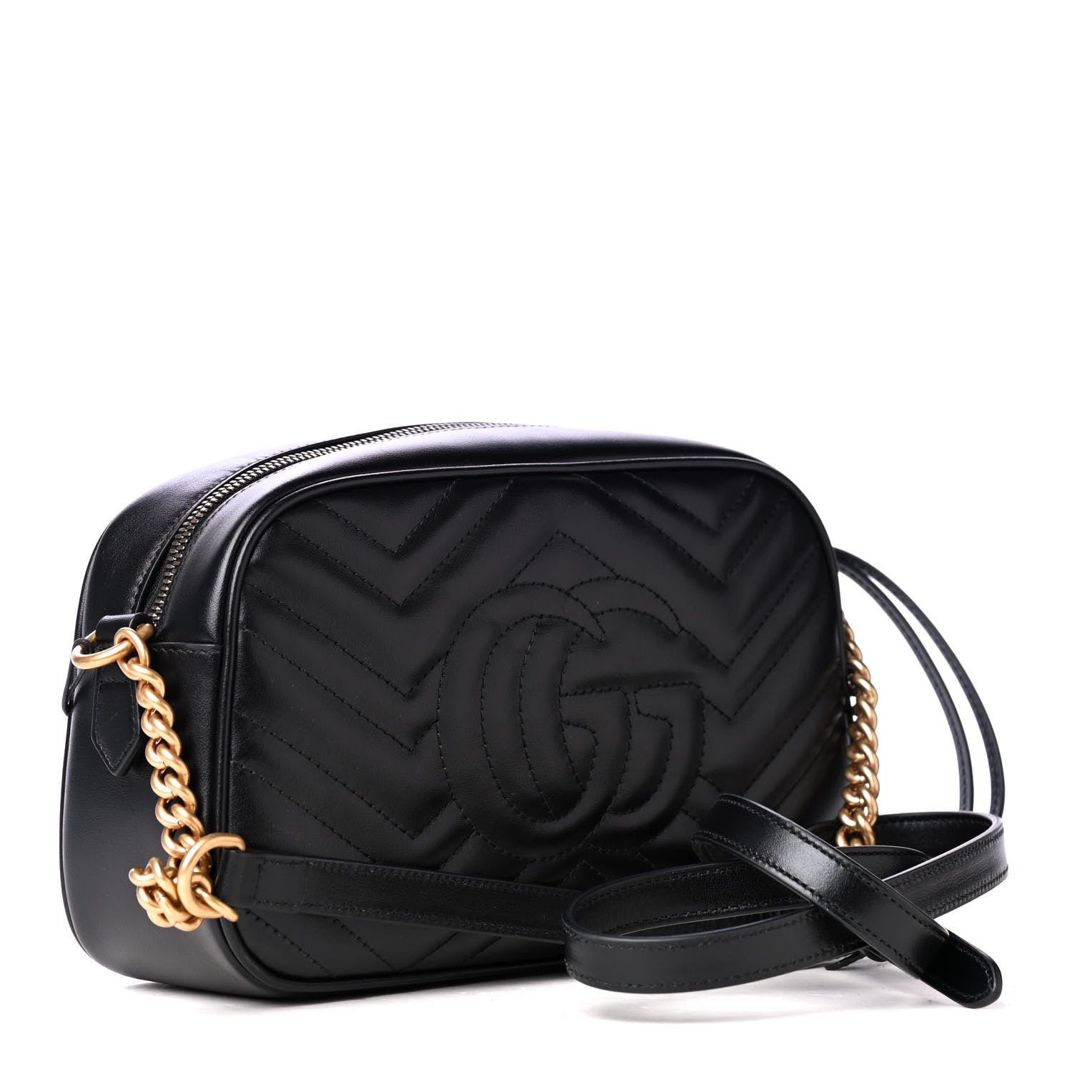 Gucci Calfskin Matelasse Small GG Marmont Chain Shoulder Bag Black 2 of 4