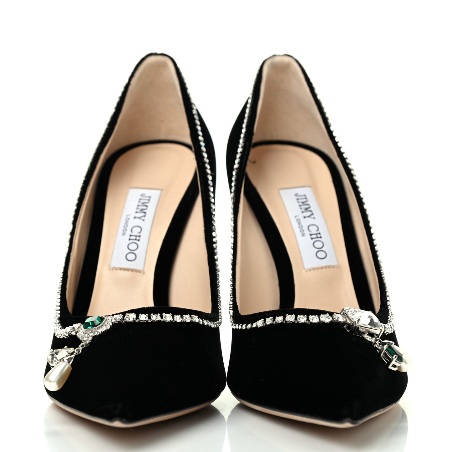 Velvet Crystal Embellished Love 100 Pumps 41 Black