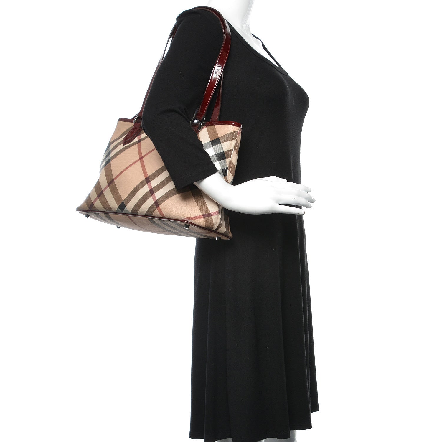 Burberry Patent Nova Check Shopper Tote Red 2 of 27