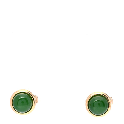 Tiffany 18K Yellow Gold Green Jade Elsa Peretti Cabochon Earrings 1 of 5