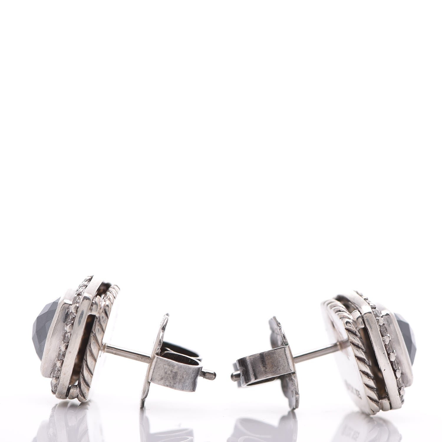 David Yurman Sterling Silver Diamond Hematite 7mm Albion Earrings 3 of 6