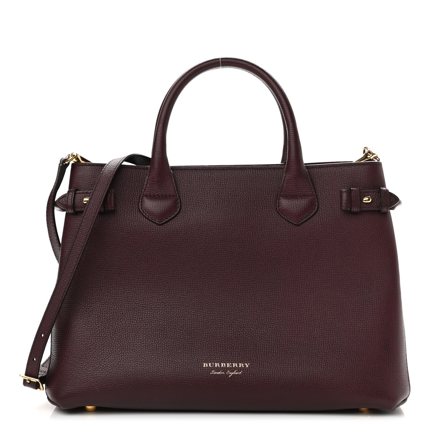 Burberry Derby Calfskin House Check Medium Banner Tote Mahogany Red 1 of 11