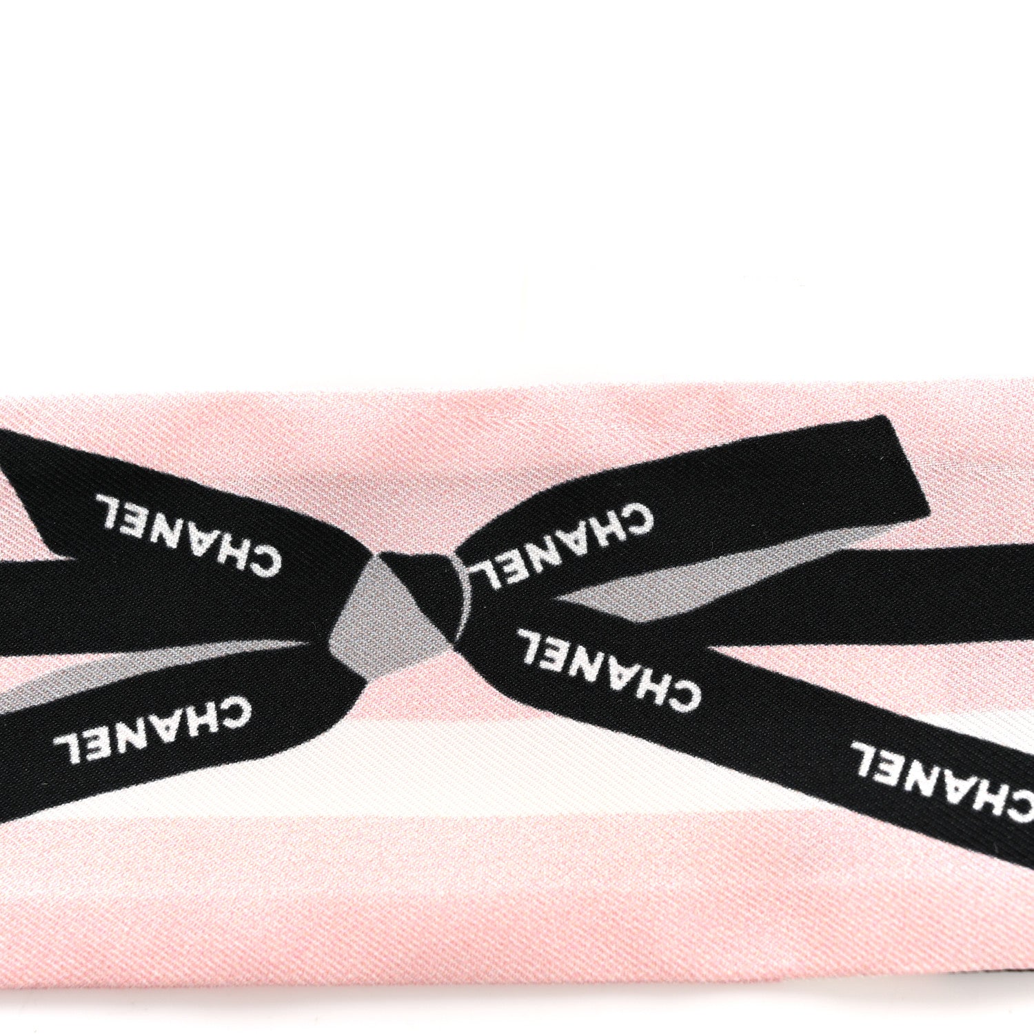 Chanel Silk Bow CC Slim Bandeau Scarf Light Pink Black 5 of 5