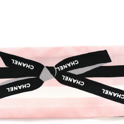 Chanel Silk Bow CC Slim Bandeau Scarf Light Pink Black 5 of 5