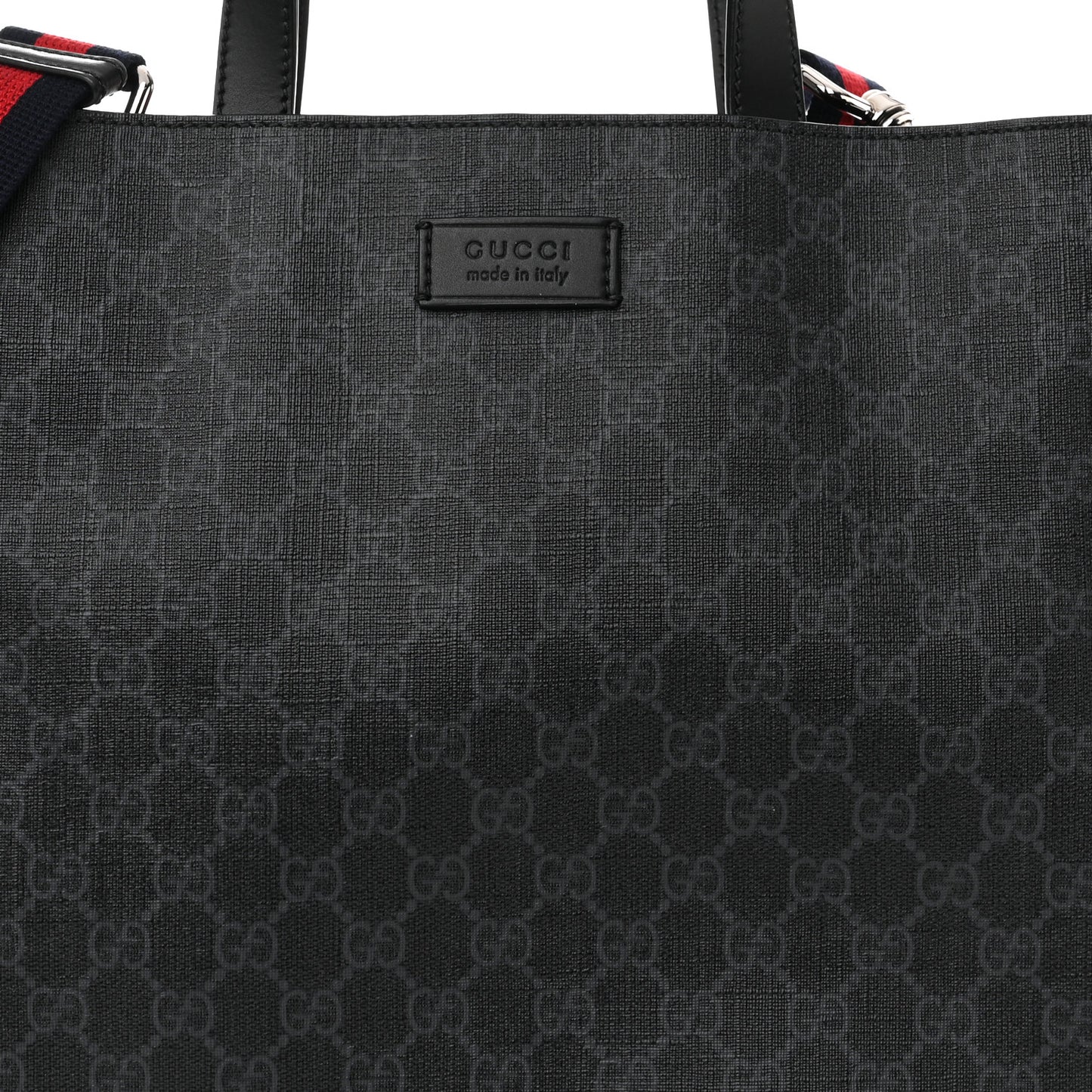 Soft GG Supreme Monogram Appia Calfskin Web Vertical Tote Black