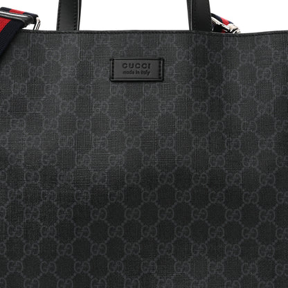 Gucci Soft GG Supreme Monogram Appia Calfskin Web Vertical Tote Black 8 of 10