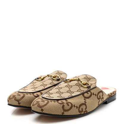 Gucci Monogram Jumbo GG Malaga Kid Womens Princetown Slippers 39.5 Camel Ebony New Acero Beige 3 of 8