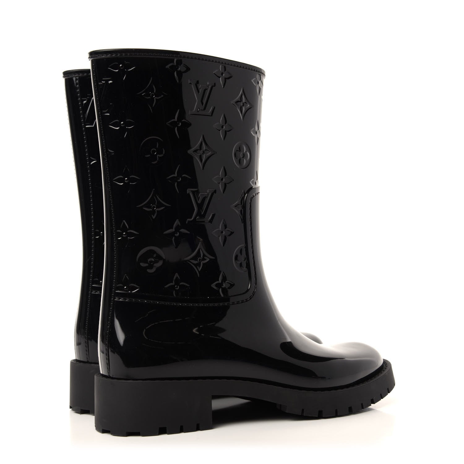 Louis Vuitton Rubber Embossed Monogram Drops Flat Half Boots 39 Black 4 of 8