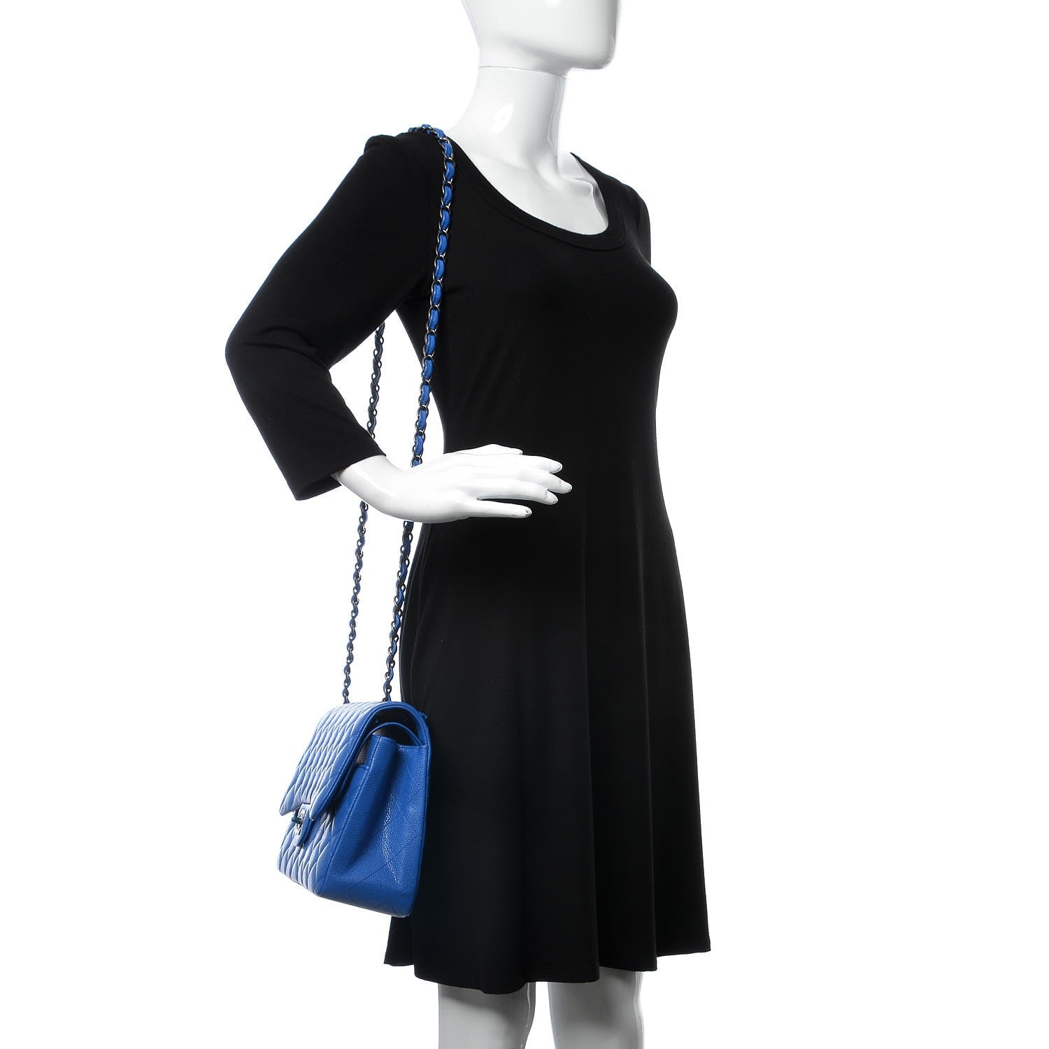 Chanel Caviar Quilted Jumbo Double Flap Blue 2 of 9