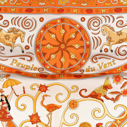 Hermes Silk Peuple du Vent Scarf 90 White Orange 4 of 5