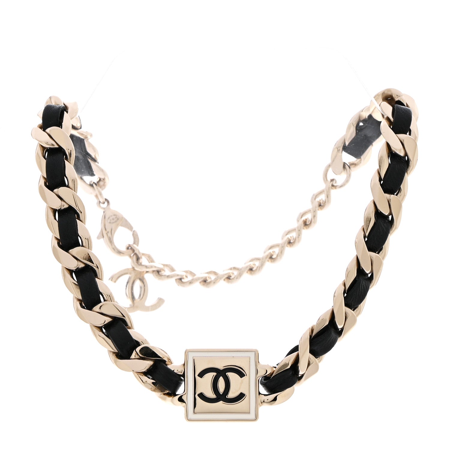 Chanel Metal Lambskin CC Square Choker Gold Black White 3 of 7