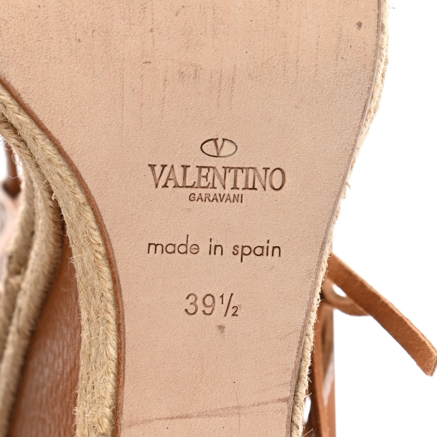 Valentino Garavani Calfskin Fringe Espadrille Wedge Sandals 39.5 Light Cuir 6 of 9