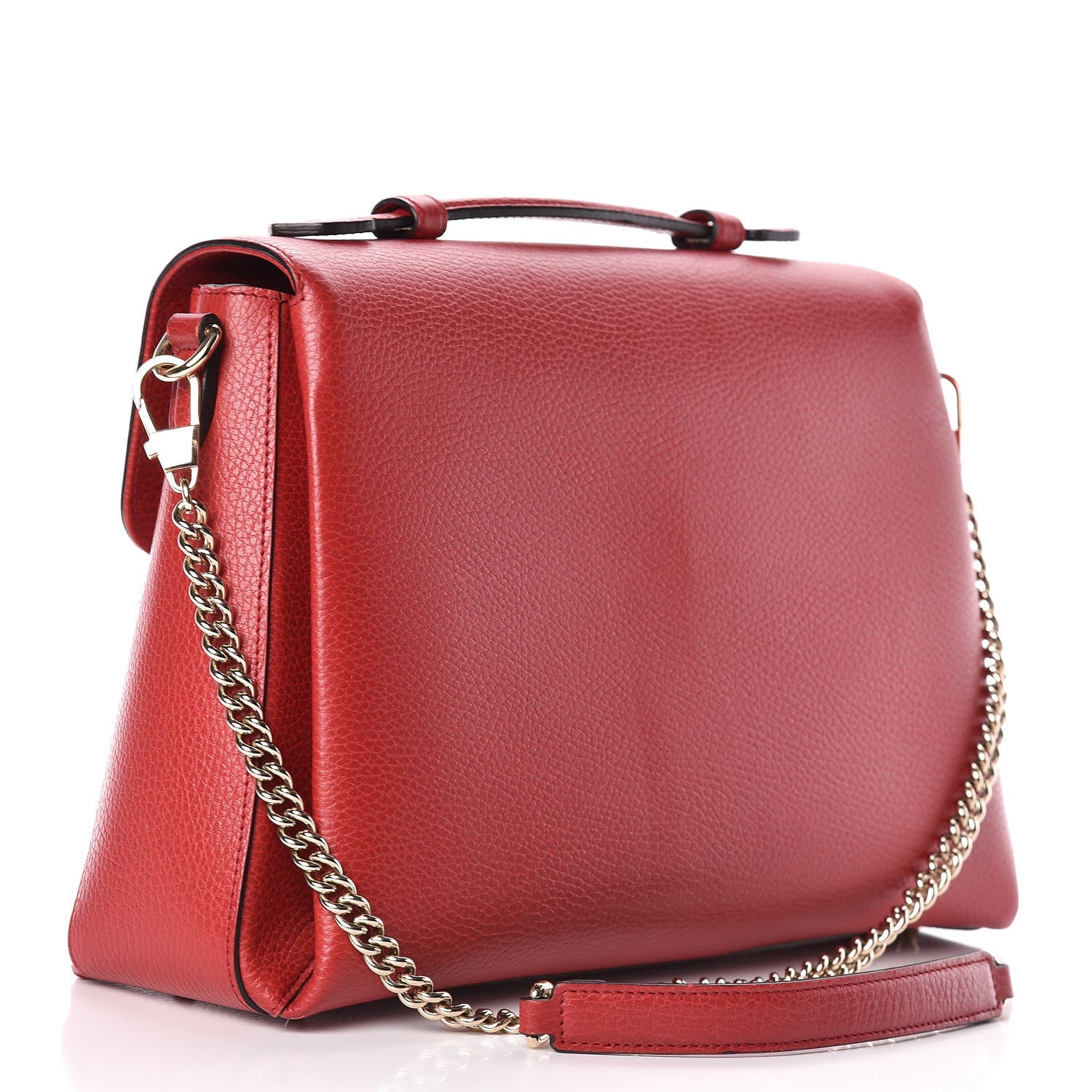 Gucci Dollar Calfskin Medium Interlocking G Top Handle Shoulder Bag Red 3 of 12