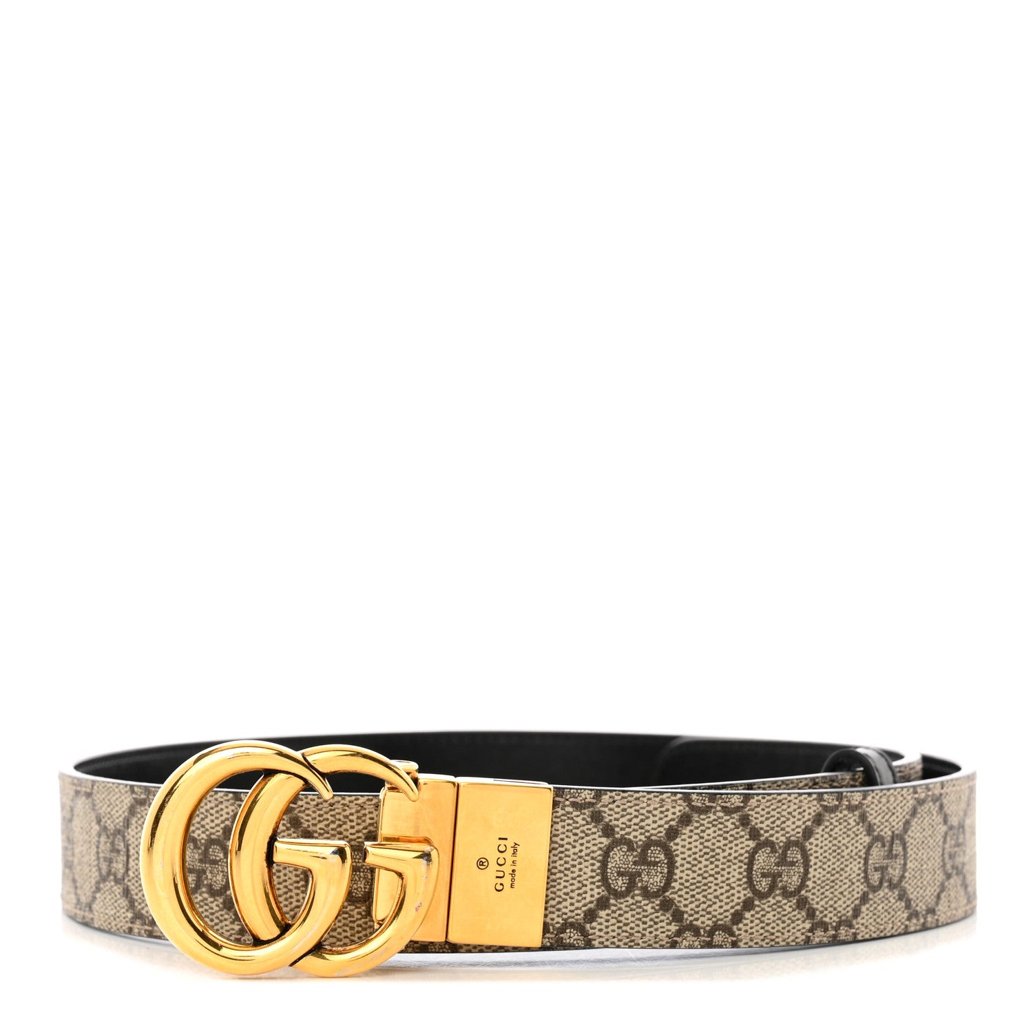 Gucci GG Supreme Monogram Plutone Calfskin Double G Reversible 30mm Belt 80 32 Beige Ebony Black 1 of 9