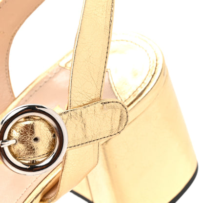 Prada Metallic Calfskin Slingback Pumps 38 Gold 10 of 13