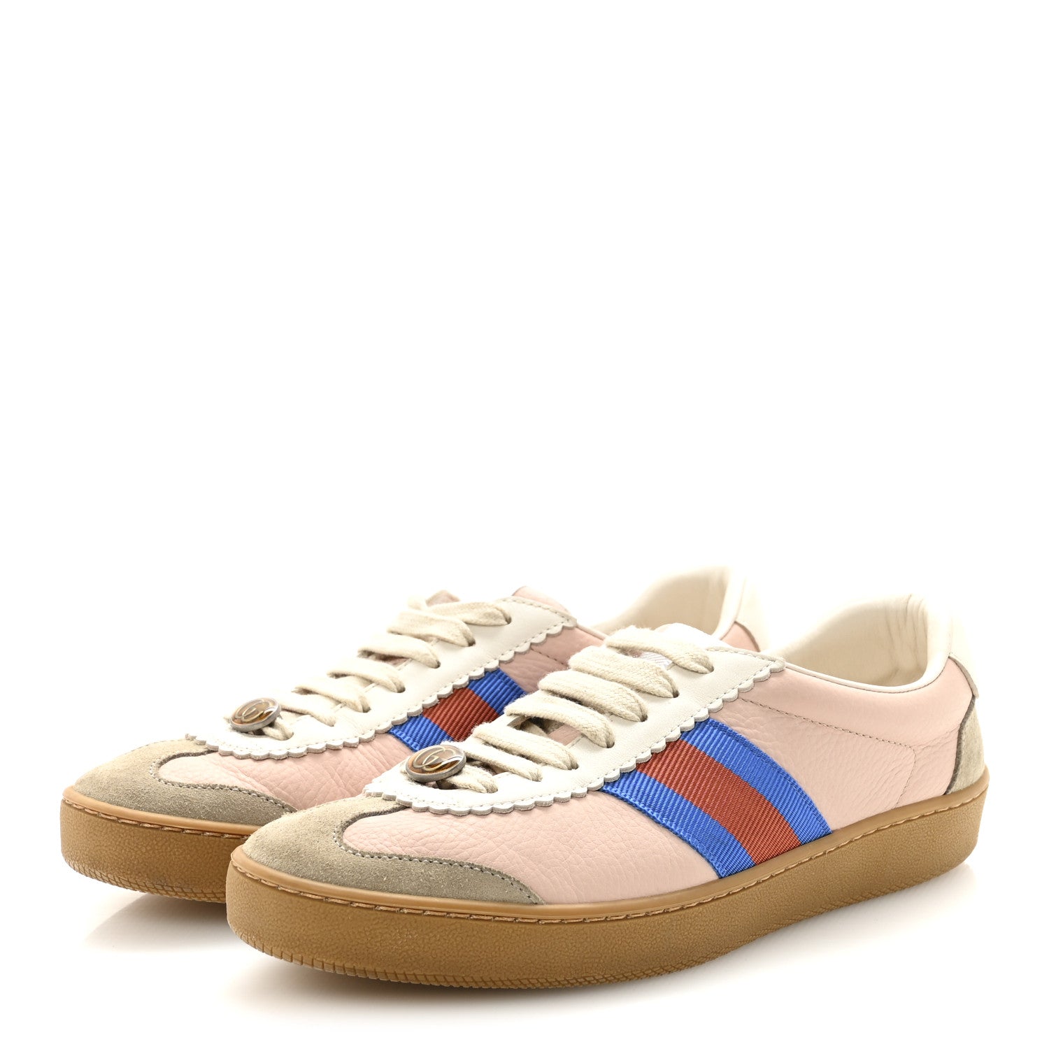Gucci Calfskin Suede Web Womens G74 Sneakers 37 Oatmeal Soft Rose 4 of 10