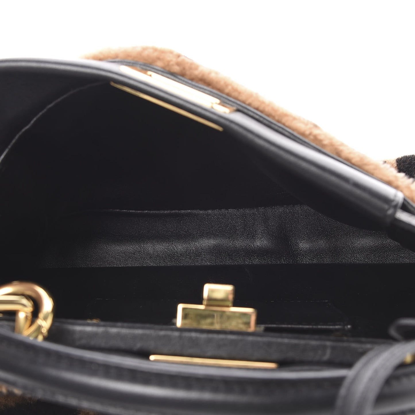 Shearling Nappa Macro FF 1974 Mini Peekaboo Iconic Satchel Tobacco Black