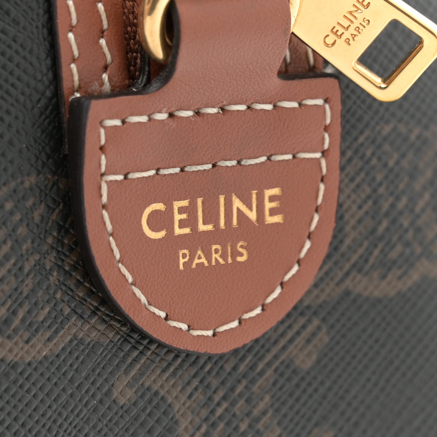 Celine Triomphe Canvas Calfskin Small Boston Bag Tan 6 of 10