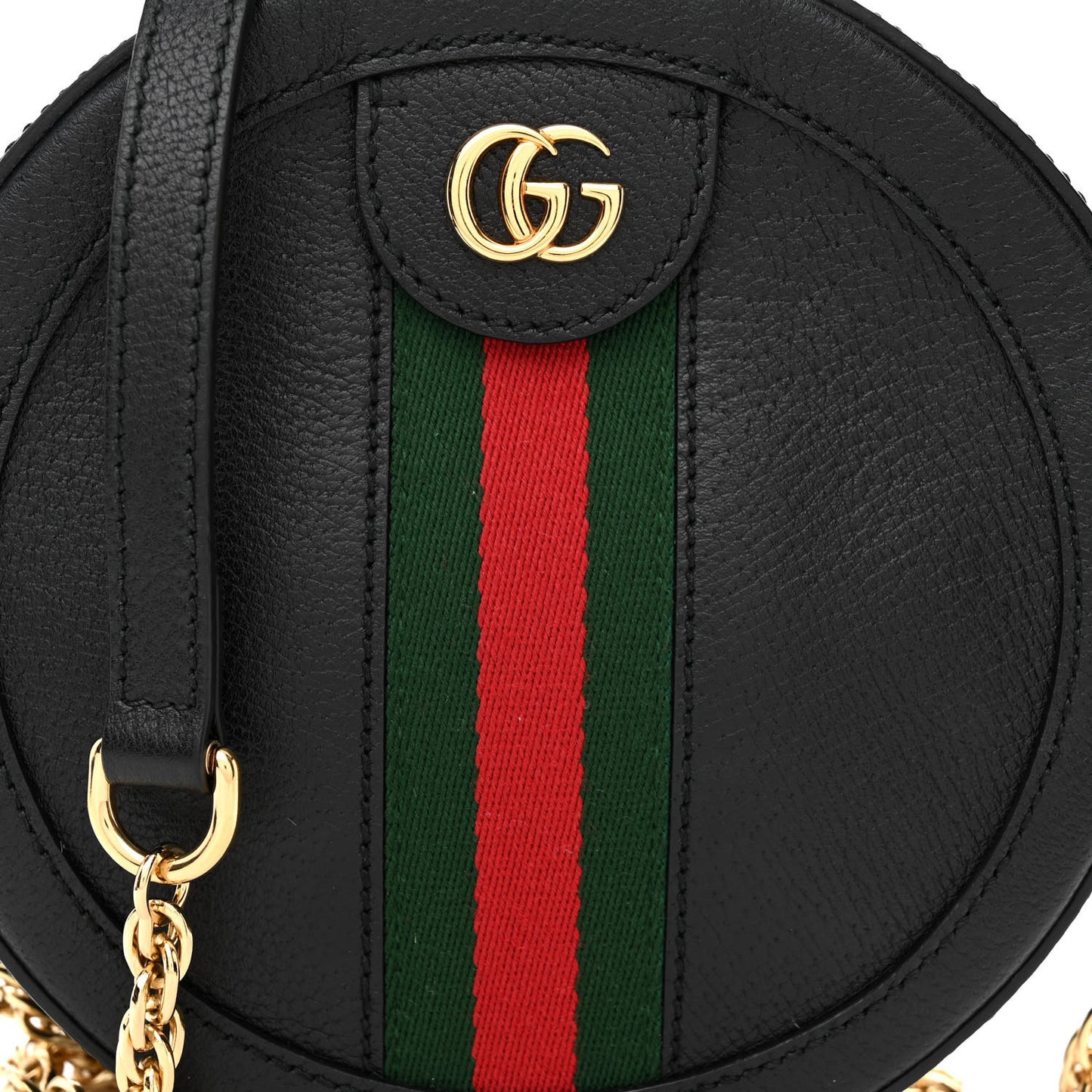 Grained Calfskin Web Mini Ophidia Round Shoulder Bag Black