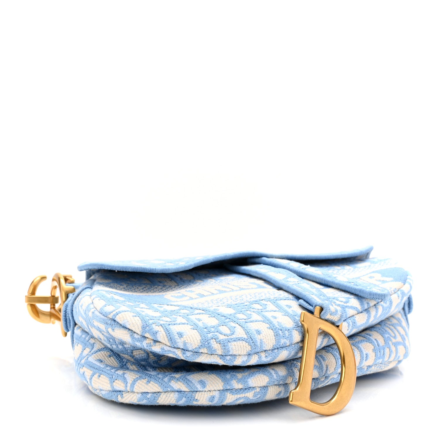 Christian Dior Oblique Embroidered Saddle Bag Cornflower Blue