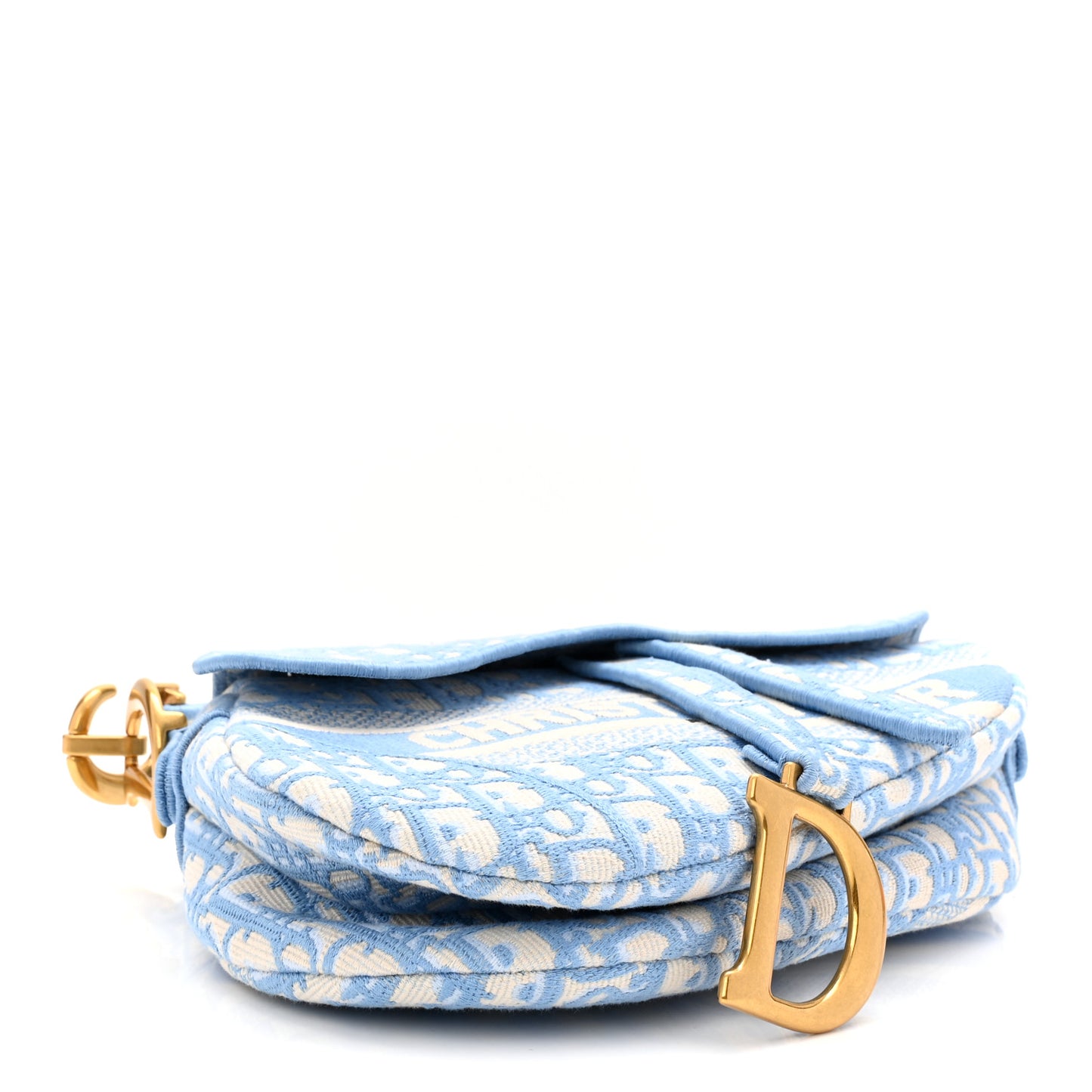 Oblique Embroidered Saddle Bag Cornflower Blue