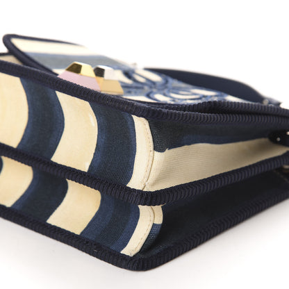 Fendi Canvas Calfskin Striped Bow Small Kan I Shoulder Bag Blueberry 7 of 16