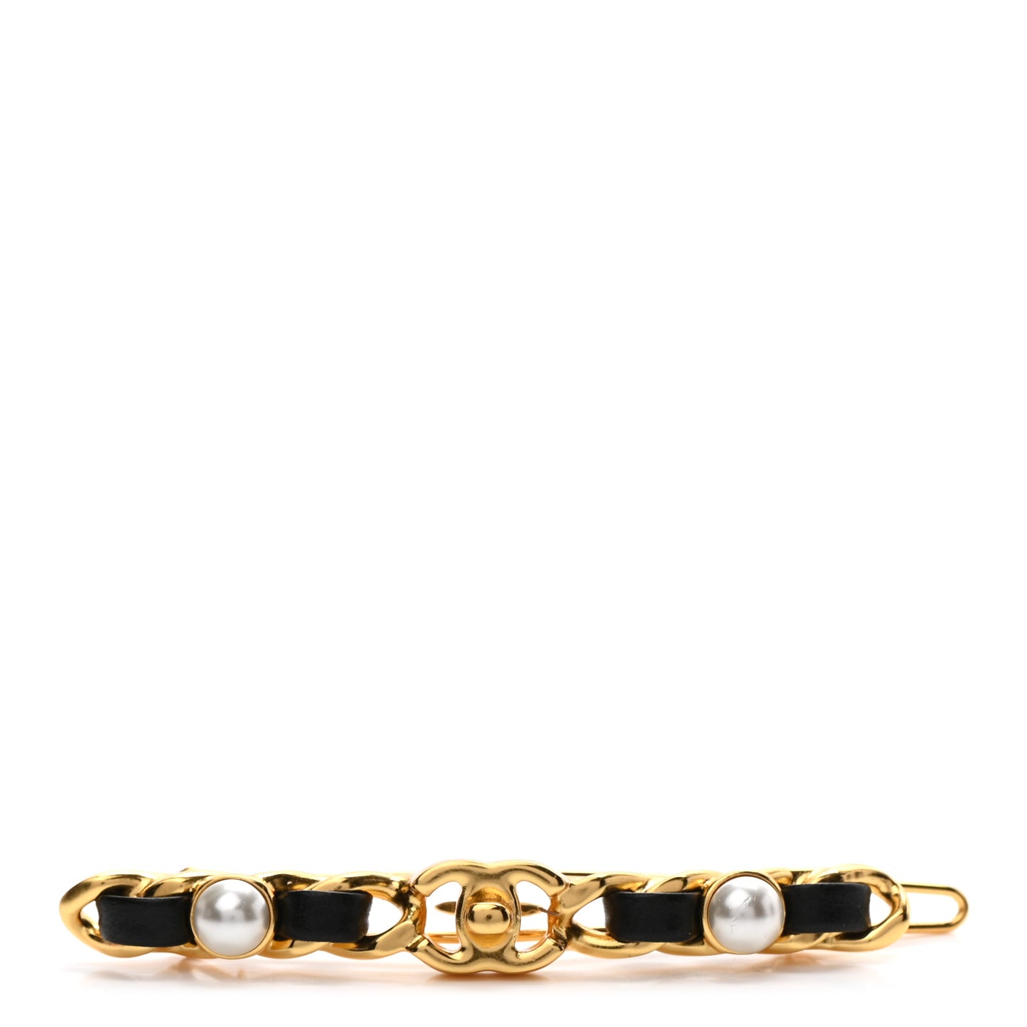 Pearl Lambskin CC More Is More Hair Clip Black Gold
