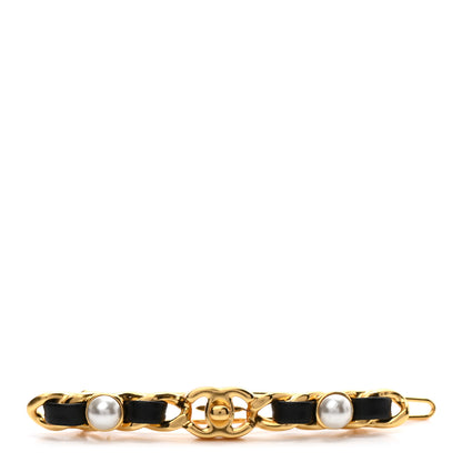 Chanel Pearl Lambskin CC More Is More Hair Clip Black Gold 1 of 4