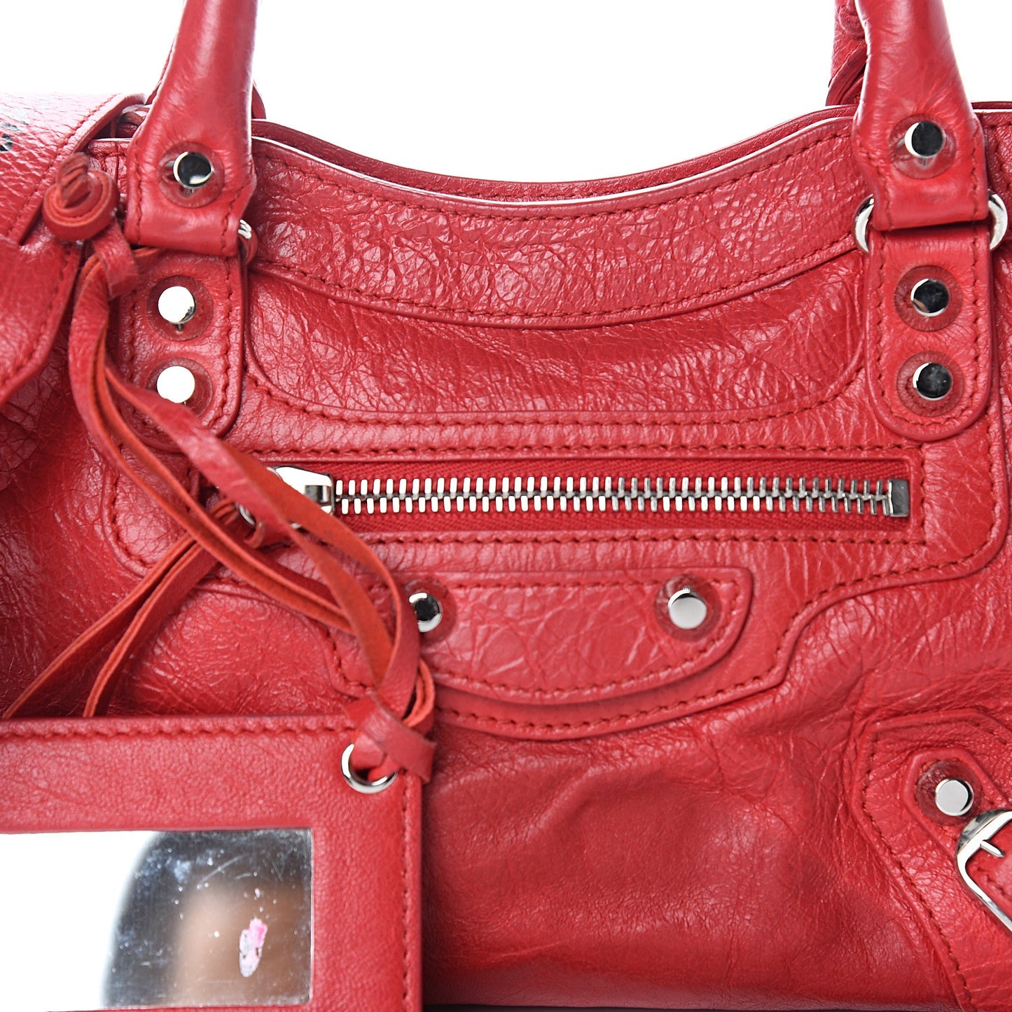 Agneau Classic Silver Hardware Mini City Logo Strap Red Black