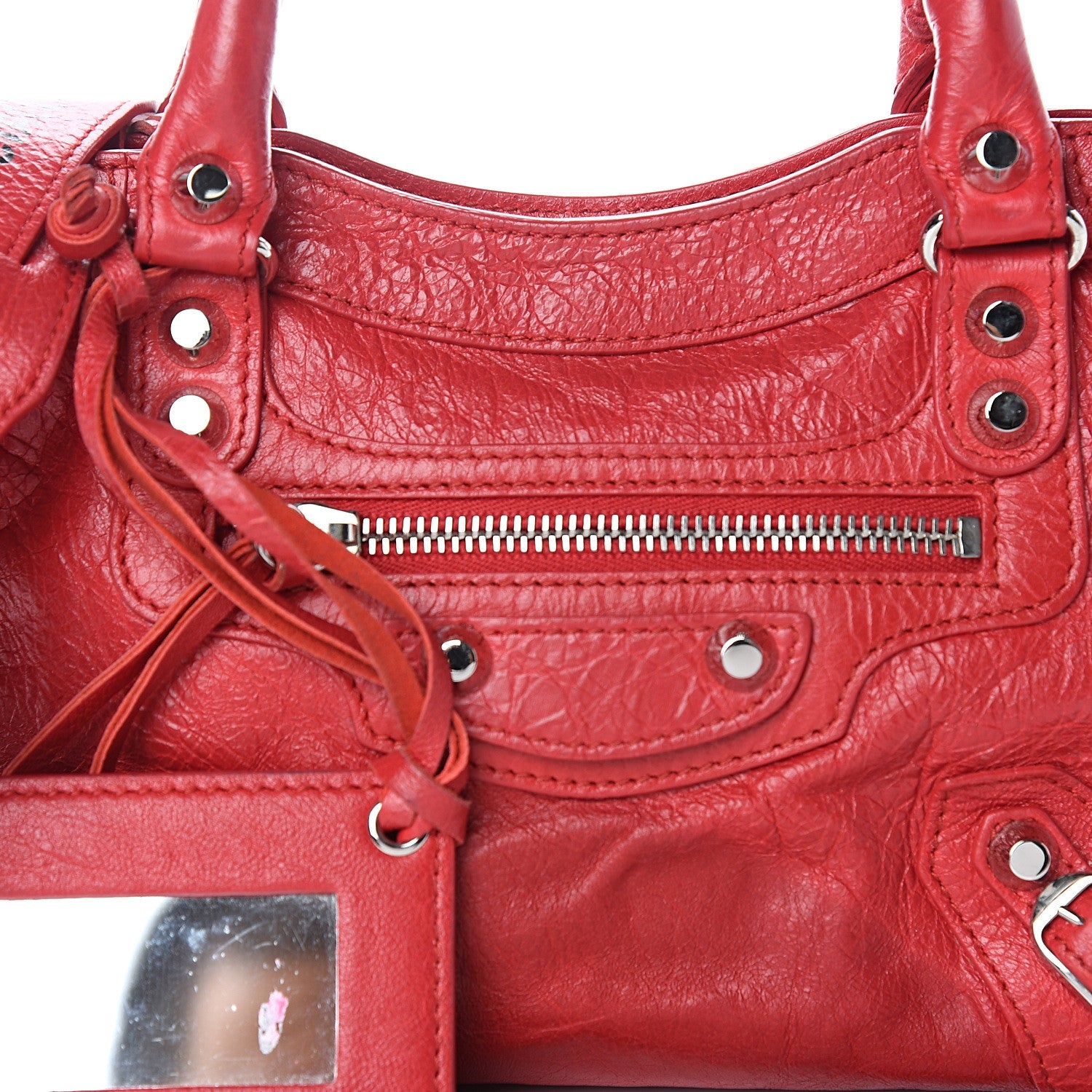 Balenciaga Agneau Classic Silver Hardware Mini City Logo Strap Red Black 10 of 11